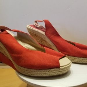 Audrey Brooke Size 11 Red Suede Cork Wedge